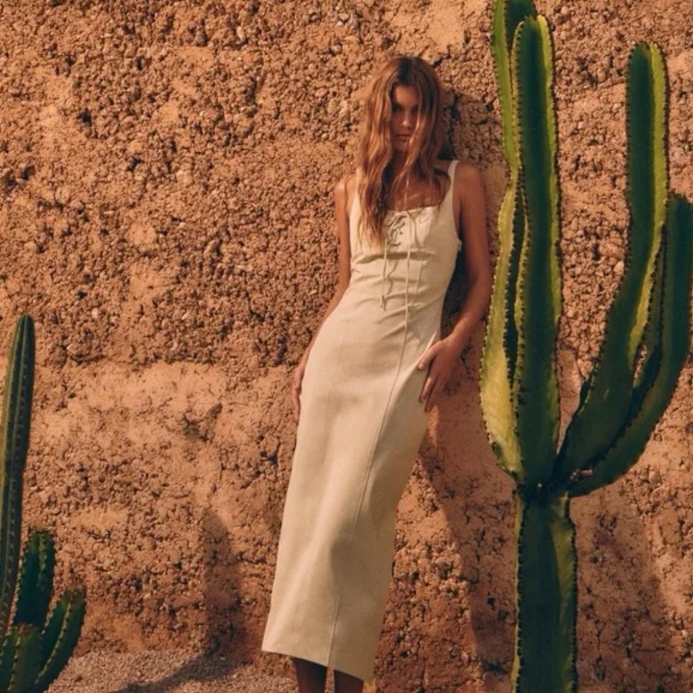 Zara Cream Sleeveless Midi Slip Dress